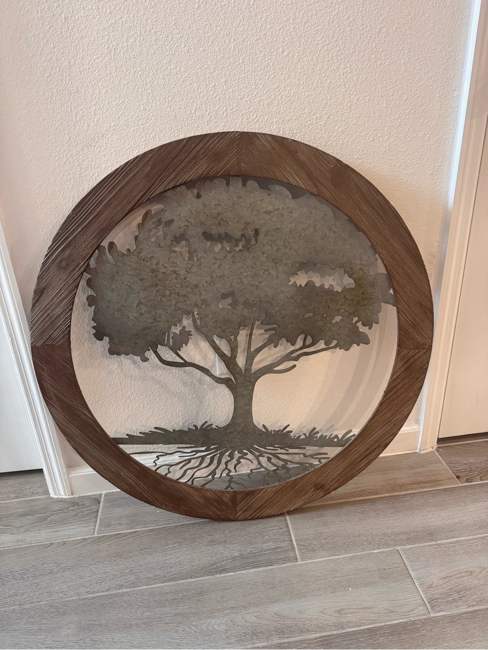 Rustic Tree Metal Wall Art with Wood Frame - Brown/Gray